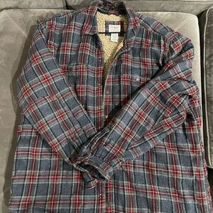 L.L. Bean Men's Red and Gray Plaid Shirt Jacket